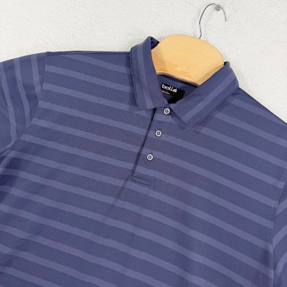 Bolle Performance Polo Shirt Mens XL Blue Striped Golf Tennis Short Sleeve